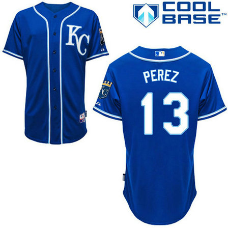YOUTH Kansas City Royals #13 Salvador PerezAuthentic Royal Blue Cool Base Jersey