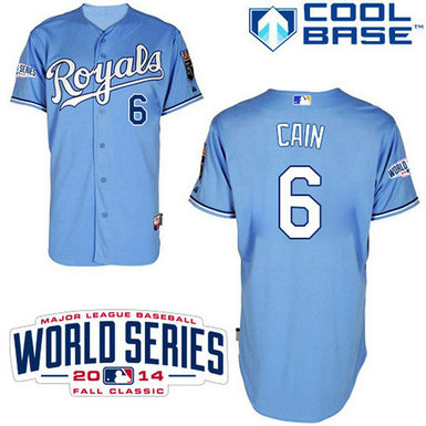 Kansas City Royals #6 Lorenzo Cain Authentic Powder Blue Alternate W/2014 World Series Cool Base Jersey
