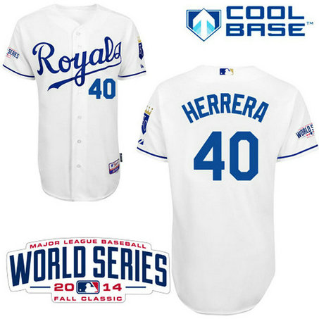 Kansas City Royals #40 Kelvin Herrera Authentic White Home W/2014 World Series Cool Base Jersey