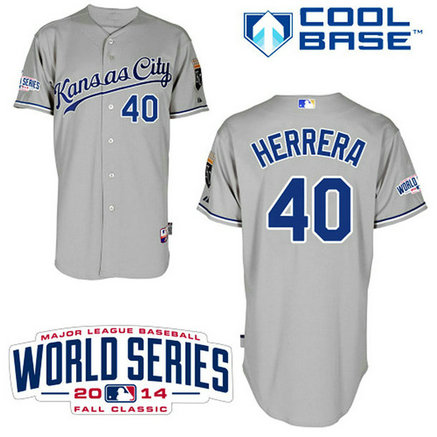 Kansas City Royals #40 Kelvin Herrera Authentic Grey Road W/2014 World Series Cool Base Jersey