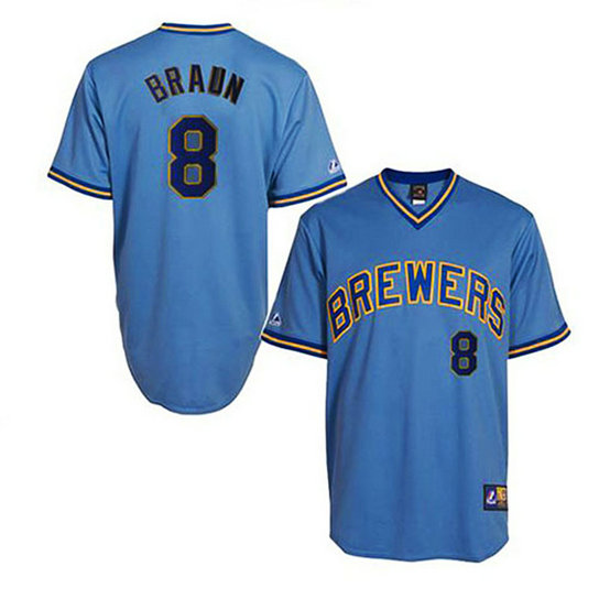 Milwaukee Brewers #8 Ryan Braun White Home Light Blue Strip Throwback Jersey Milwaukee Brewers #8 Ryan Braun White Home Light Blue Strip Throwback Jersey