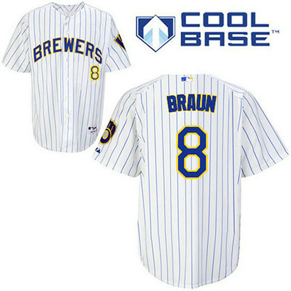 YOUTH Milwaukee Brewers #8 Ryan BraunWhite(blue stripe) Cool Base Jersey