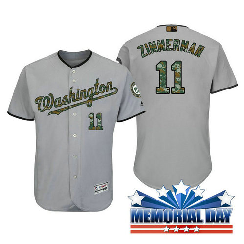 Washington Nationals Ryan Zimmerman #11 Grey Camo Fashion 2016 Memorial Day Cool Base Jersey