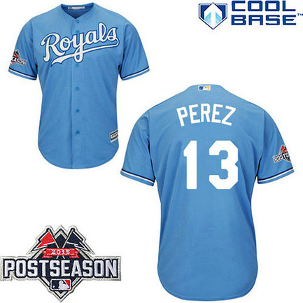 Kansas City Royals Salvador Perez Postseason Patch Light Blue Jersey Kansas City Royals Salvador Perez Postseason Patch Light Blue Jersey
