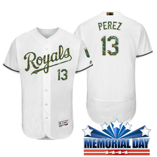 Kansas City Royals Salvador Perez #13 White Camo Fashion 2016 Memorial Day Flex Base Jersey Kansas City Royals Salvador Perez #13 White Camo Fashion 2016 Memorial Day Flex Base Jersey