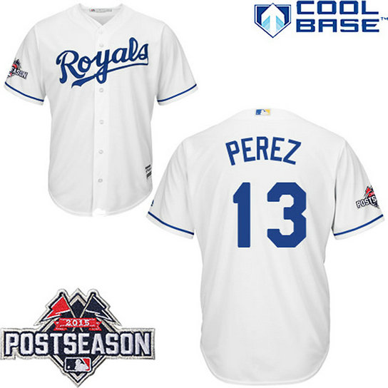 Kansas City Royals Salvador Perez Postseason Patch White Jersey Kansas City Royals Salvador Perez Postseason Patch White Jersey