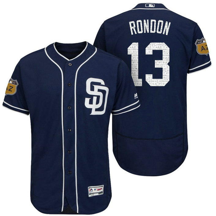 San Diego Padres Jose Rondon #13 Navy 2017 Spring Training Cactus League Patch Authentic Collection Flex Base Jersey San Diego Padres Jose Rondon #13 Navy 2017 Spring Training Cactus League Patch Authentic Collection Flex Base Jersey