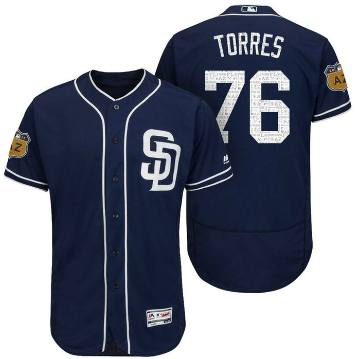 San Diego Padres Jose Torres #76 Navy 2017 Spring Training Cactus League Patch Authentic Collection Flex Base Jersey San Diego Padres Jose Torres #76 Navy 2017 Spring Training Cactus League Patch Authentic Collection Flex Base Jersey