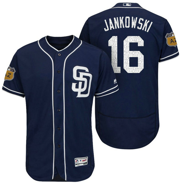 San Diego Padres Travis Jankowski #16 Navy 2017 Spring Training Cactus League Patch Authentic Collection Flex Base Jersey San Diego Padres Travis Jankowski #16 Navy 2017 Spring Training Cactus League Patch Authentic Collection Flex Base Jersey