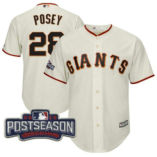 San Francisco Giants Buster Posey #28 Cream 2016 Postseason Patch Cool Base Jersey