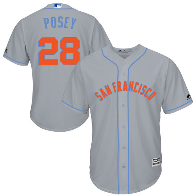 San Francisco Giants #28 Buster Posey Grey Fashion 2016 Father's Day Cool Base Jersey