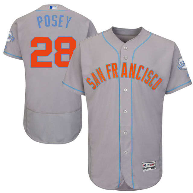 San Francisco Giants #28 Buster Posey Grey Fashion 2016 Father's Day Flex Base Jersey