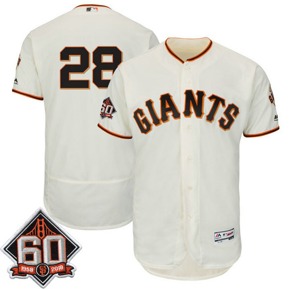 San Francisco Giants Buster Posey #28 Ivory 60th Season Patch Home On-Field Flex Base Player Jersey