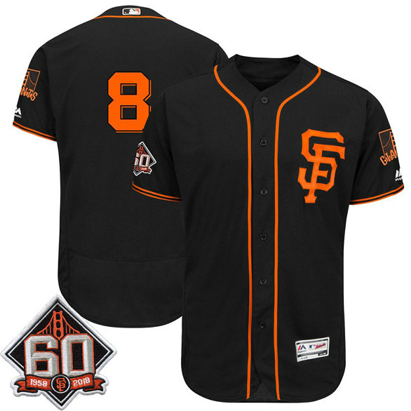 San Francisco Giants Hunter Pence #8 Black 60th Season Patch Alternate On-Field Flex Base Player Jersey