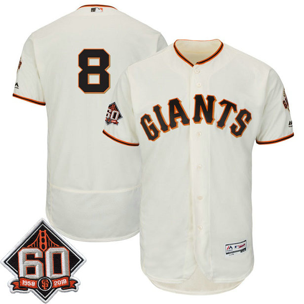 San Francisco Giants Hunter Pence #8 Ivory 60th Season Patch Home On-Field Flex Base Player Jersey