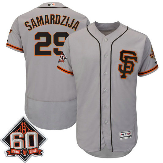 San Francisco Giants Jeff Samardzija #29 Grey 60th Season Patch Road Alternate On-Field Flex Base Player Jersey San Francisco Giants Jeff Samardzija #29 Grey 60th Season Patch Road Alternate On-Field Flex Base Player Jersey