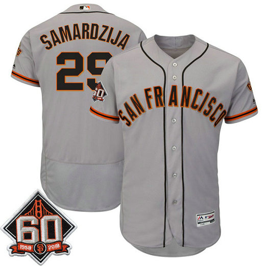 San Francisco Giants Jeff Samardzija #29 Grey 60th Season Patch Road On-Field Flex Base Player Jersey San Francisco Giants Jeff Samardzija #29 Grey 60th Season Patch Road On-Field Flex Base Player Jersey