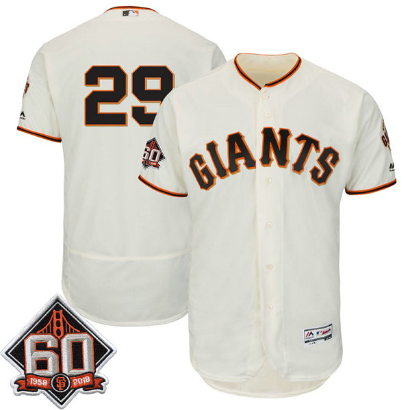 San Francisco Giants Jeff Samardzija #29 Ivory 60th Season Patch Home On-Field Flex Base Player Jersey San Francisco Giants Jeff Samardzija #29 Ivory 60th Season Patch Home On-Field Flex Base Player Jersey
