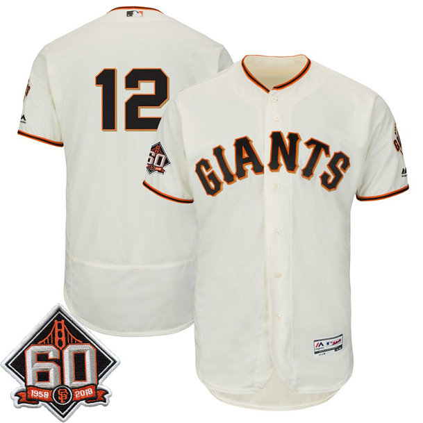 San Francisco Giants Joe Panik #12 Ivory 60th Season Patch Home On-Field Flex Base Player Jersey