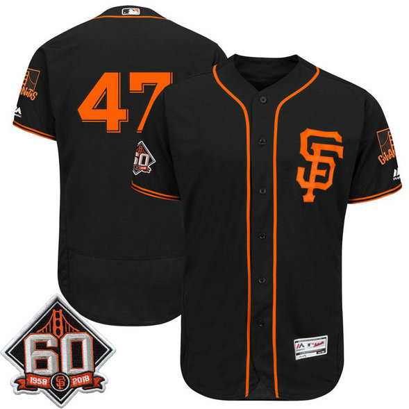 San Francisco Giants Johnny Cueto #47 Black 60th Season Patch Alternate On-Field Flex Base Player Jersey San Francisco Giants Johnny Cueto #47 Black 60th Season Patch Alternate On-Field Flex Base Player Jersey