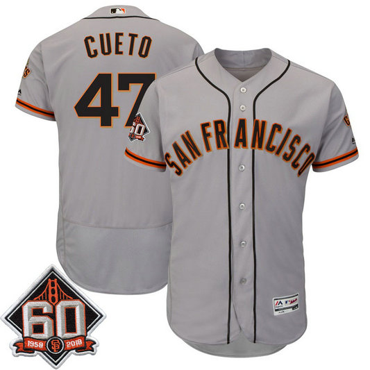 San Francisco Giants Johnny Cueto #47 Grey 60th Season Patch Road On-Field Flex Base Player Jersey San Francisco Giants Johnny Cueto #47 Grey 60th Season Patch Road On-Field Flex Base Player Jersey