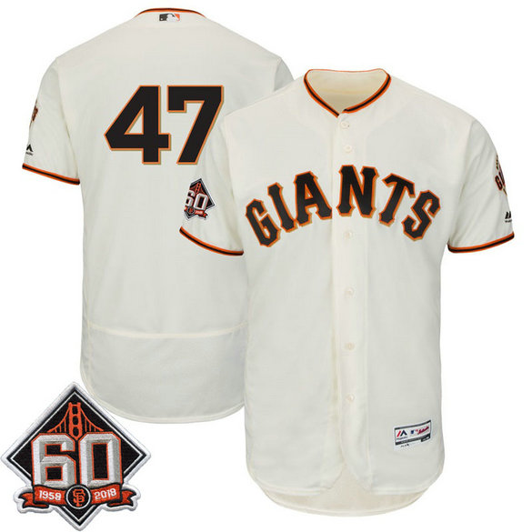 San Francisco Giants Johnny Cueto #47 Ivory 60th Season Patch Home On-Field Flex Base Player Jersey San Francisco Giants Johnny Cueto #47 Ivory 60th Season Patch Home On-Field Flex Base Player Jersey