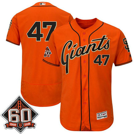 San Francisco Giants Johnny Cueto #47 Orange 60th Season Patch Alternate On-Field Flex Base Player Jersey San Francisco Giants Johnny Cueto #47 Orange 60th Season Patch Alternate On-Field Flex Base Player Jersey