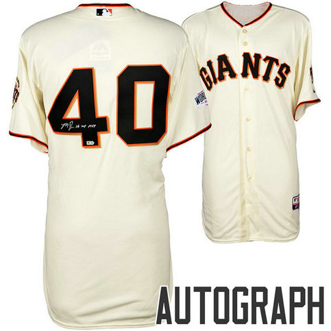 San Francisco Giants Madison Bumgarner Autographed 2014 World Series Cream Jersey with MVP Inscription San Francisco Giants Madison Bumgarner Autographed 2014 World Series Cream Jersey with MVP Inscription