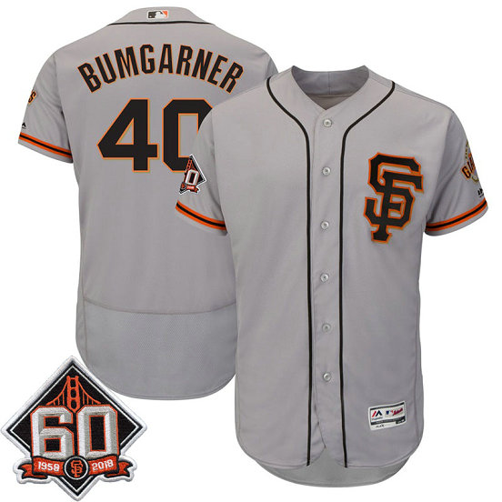 San Francisco Giants Madison Bumgarner #40 Grey 60th Season Patch Road Alternate On-Field Flex Base Player Jersey San Francisco Giants Madison Bumgarner #40 Grey 60th Season Patch Road Alternate On-Field Flex Base Player Jersey