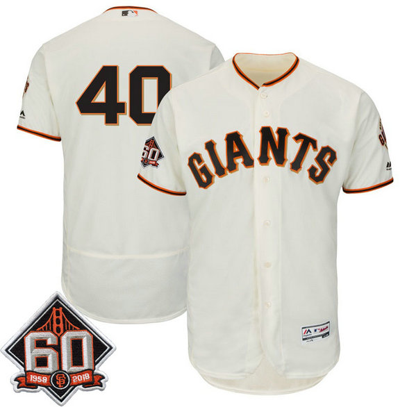 San Francisco Giants Madison Bumgarner #40 Ivory 60th Season Patch Home On-Field Flex Base Player Jersey San Francisco Giants Madison Bumgarner #40 Ivory 60th Season Patch Home On-Field Flex Base Player Jersey