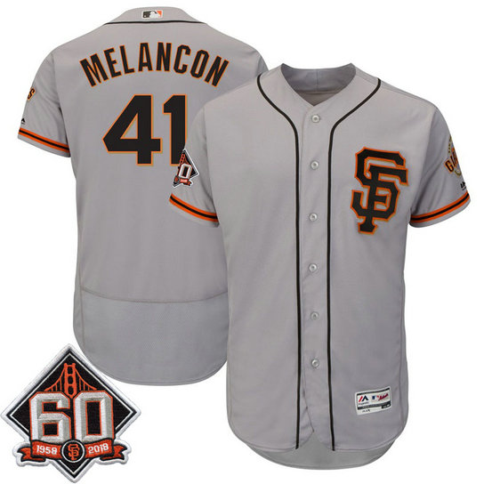 San Francisco Giants Mark Melancon #41 Grey 60th Season Patch Road Alternate On-Field Flex Base Player Jersey San Francisco Giants Mark Melancon #41 Grey 60th Season Patch Road Alternate On-Field Flex Base Player Jersey