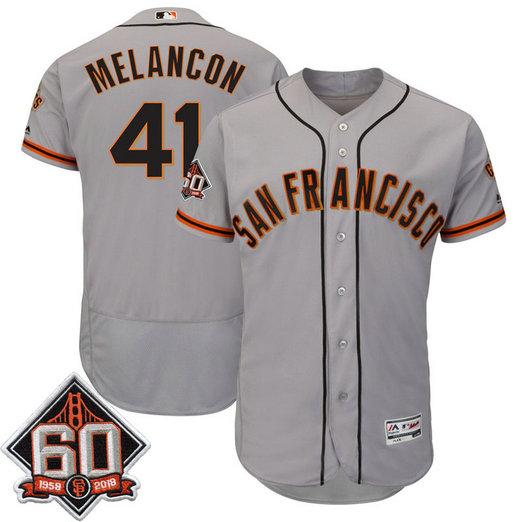 San Francisco Giants Mark Melancon #41 Grey 60th Season Patch Road On-Field Flex Base Player Jersey San Francisco Giants Mark Melancon #41 Grey 60th Season Patch Road On-Field Flex Base Player Jersey