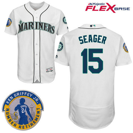 Seattle Mariners #15 Kyle Seager White Commemorative Retirement Path Flex Base Jersey Seattle Mariners #15 Kyle Seager White Commemorative Retirement Path Flex Base Jersey