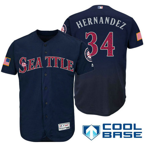 Seattle Mariners #34 Felix Hernandez Navy Stars & Stripes 2016 Independence Day Cool Base Jersey Seattle Mariners #34 Felix Hernandez Navy Stars & Stripes 2016 Independence Day Cool Base Jersey