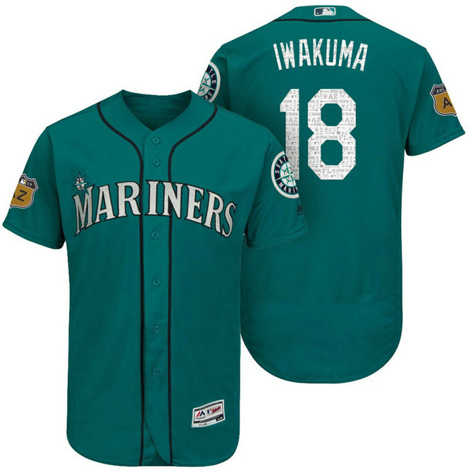 Seattle Mariners Hisashi Iwakuma #18 Aqua 2017 Spring Training Cactus League Patch Authentic Collection Flex Base Jersey Seattle Mariners Hisashi Iwakuma #18 Aqua 2017 Spring Training Cactus League Patch Authentic Collection Flex Base Jersey