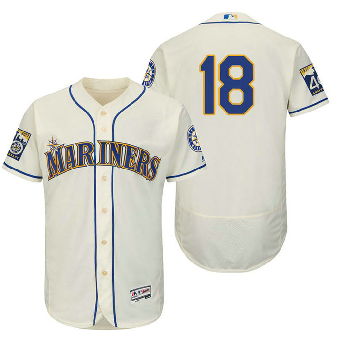 Seattle Mariners Hisashi Iwakuma #18 Cream On-Field 40th Anniversary Patch Flex Base Jersey Seattle Mariners Hisashi Iwakuma #18 Cream On-Field 40th Anniversary Patch Flex Base Jersey