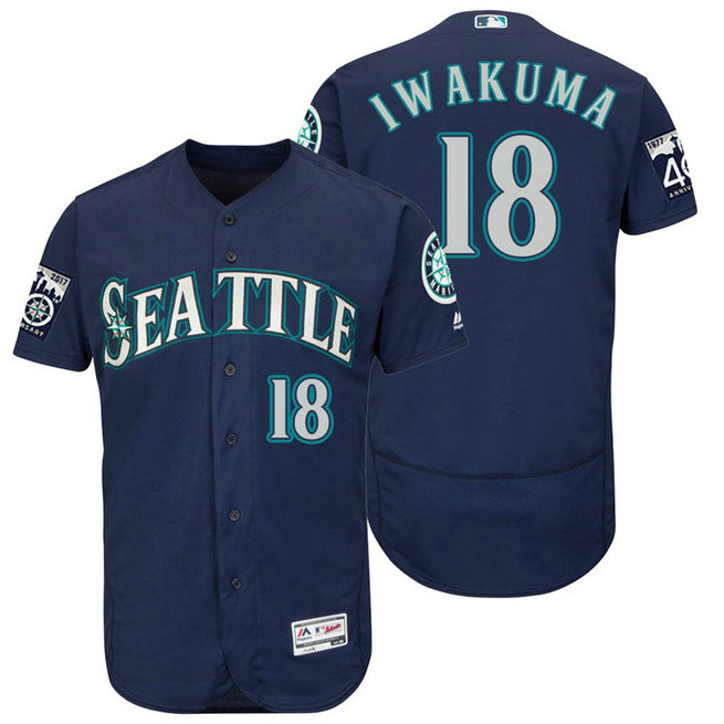 Seattle Mariners Hisashi Iwakuma #18 Navy On-Field 40th Anniversary Patch Flex Base Jersey Seattle Mariners Hisashi Iwakuma #18 Navy On-Field 40th Anniversary Patch Flex Base Jersey