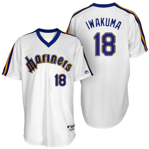 Seattle Mariners Hisashi Iwakuma #18 White Authentic Turn Back the Clock Jersey Seattle Mariners Hisashi Iwakuma #18 White Authentic Turn Back the Clock Jersey