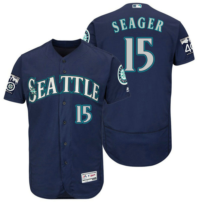 Seattle Mariners Kyle Seager #15 Navy On-Field 40th Anniversary Patch Flex Base Jersey Seattle Mariners Kyle Seager #15 Navy On-Field 40th Anniversary Patch Flex Base Jersey