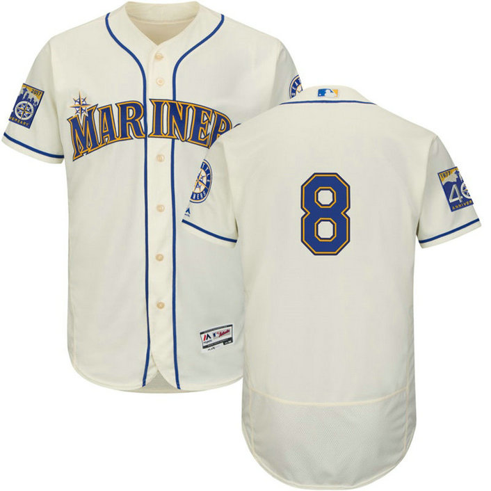 Seattle Mariners Mike Leake #8 Cream 2017 Commemorative Patch Flex Base Jersey