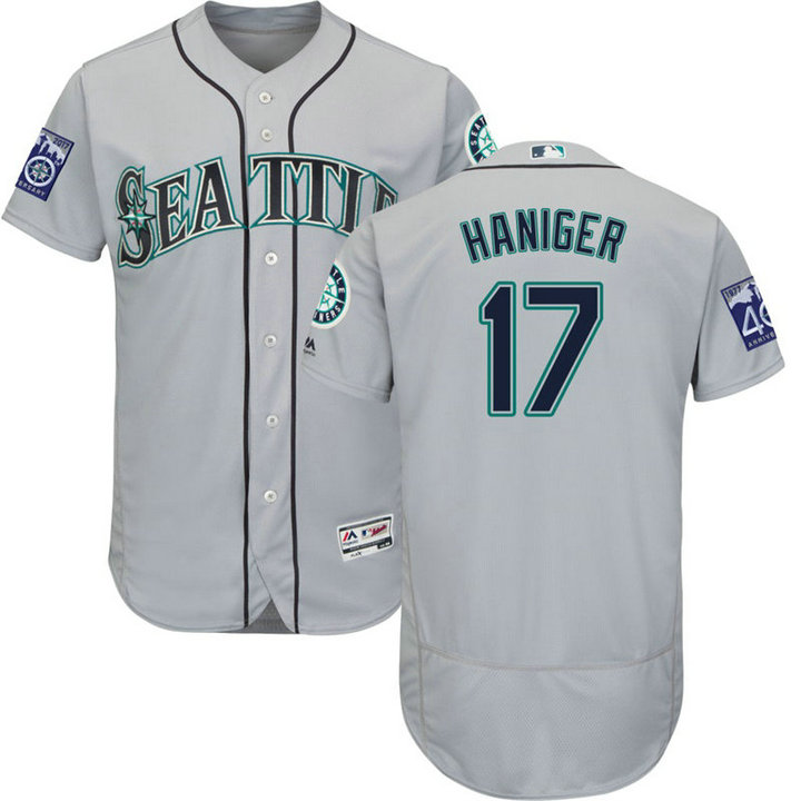 Seattle Mariners Mitch Haniger #17 Grey Road Commemorative Patch Flex Base Jersey Seattle Mariners Mitch Haniger #17 Grey Road Commemorative Patch Flex Base Jersey