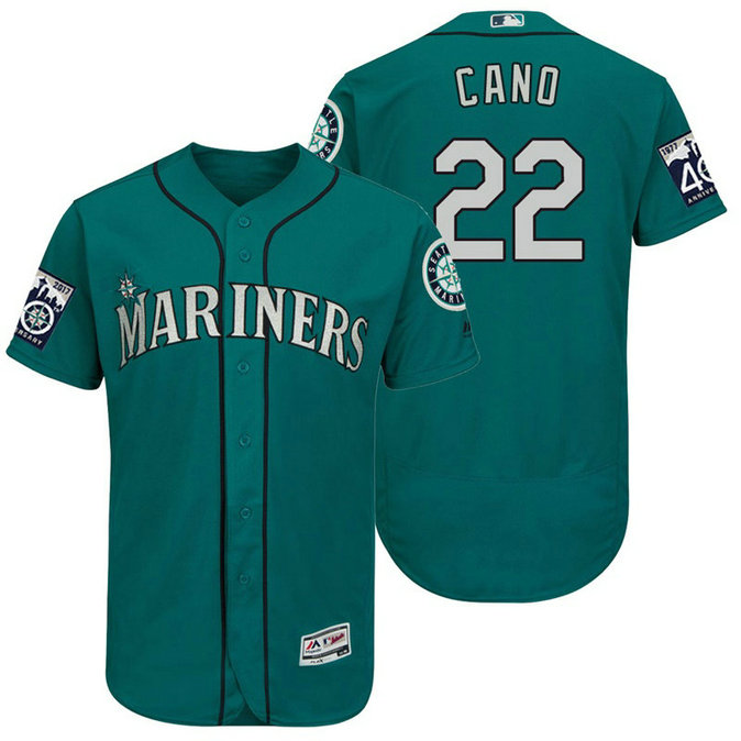 Seattle Mariners Robinson Cano #22 Aqua On-Field 40th Anniversary Patch Flex Base Jersey Seattle Mariners Robinson Cano #22 Aqua On-Field 40th Anniversary Patch Flex Base Jersey