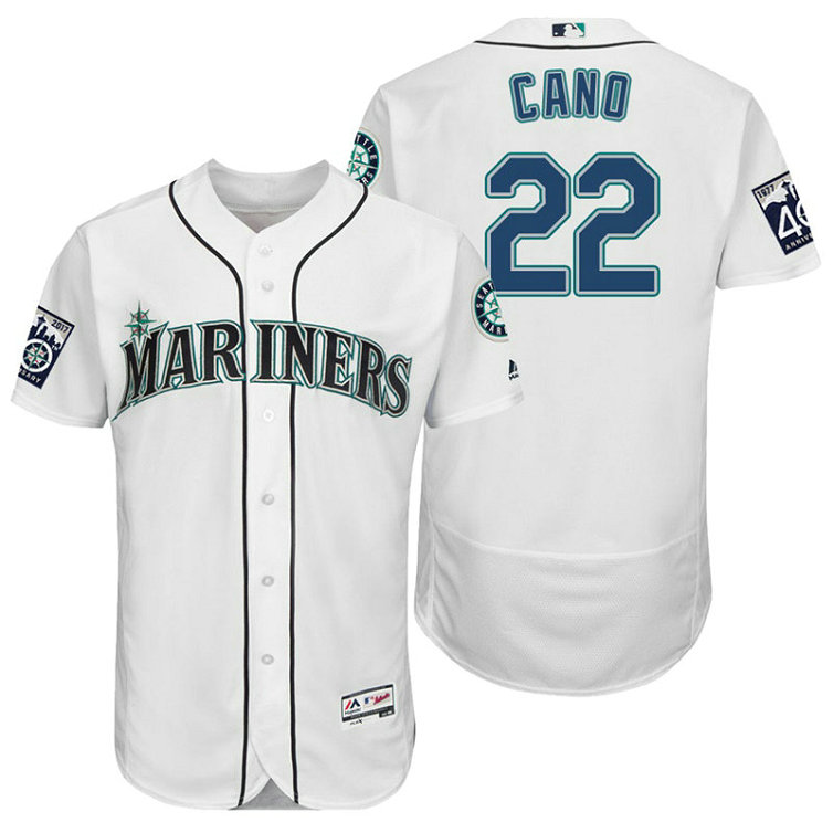 Seattle Mariners Robinson Cano #22 White On-Field 40th Anniversary Patch Flex Base Jersey