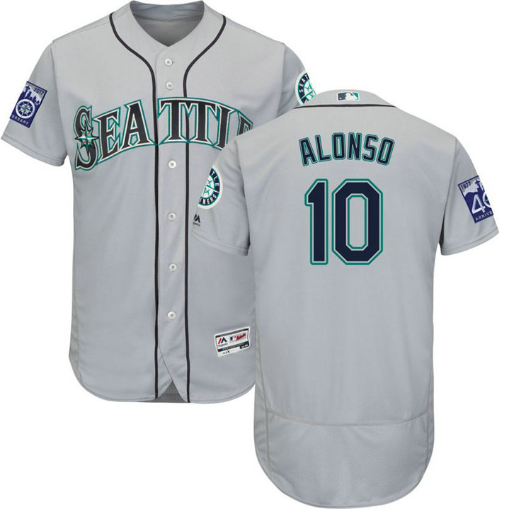 Seattle Mariners Yonder Alonso #10 Grey 2017 Commemorative Patch Flex Base Jersey Seattle Mariners Yonder Alonso #10 Grey 2017 Commemorative Patch Flex Base Jersey