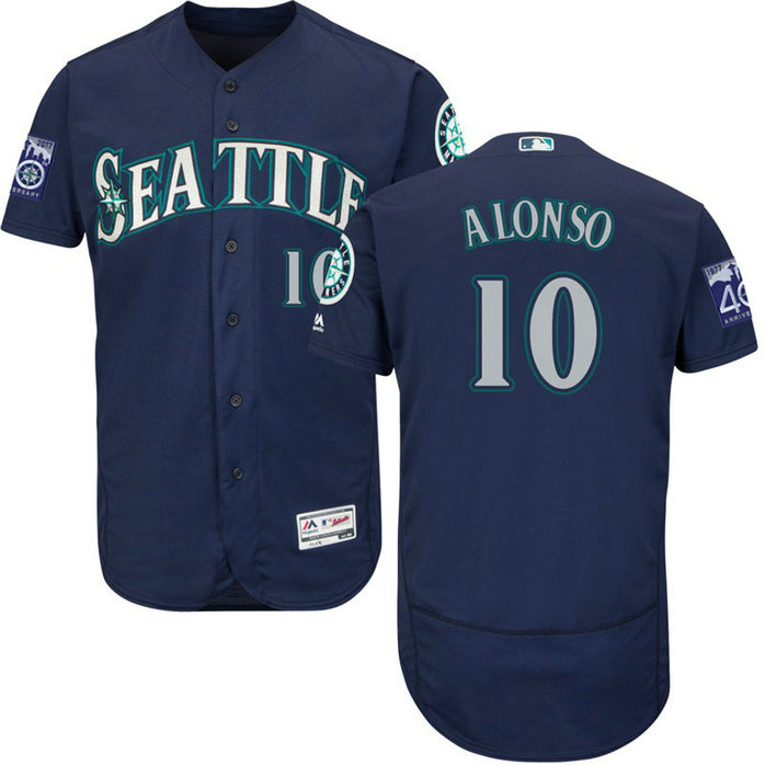 Seattle Mariners Yonder Alonso #10 Navy 2017 Commemorative Patch Flex Base Jersey Seattle Mariners Yonder Alonso #10 Navy 2017 Commemorative Patch Flex Base Jersey