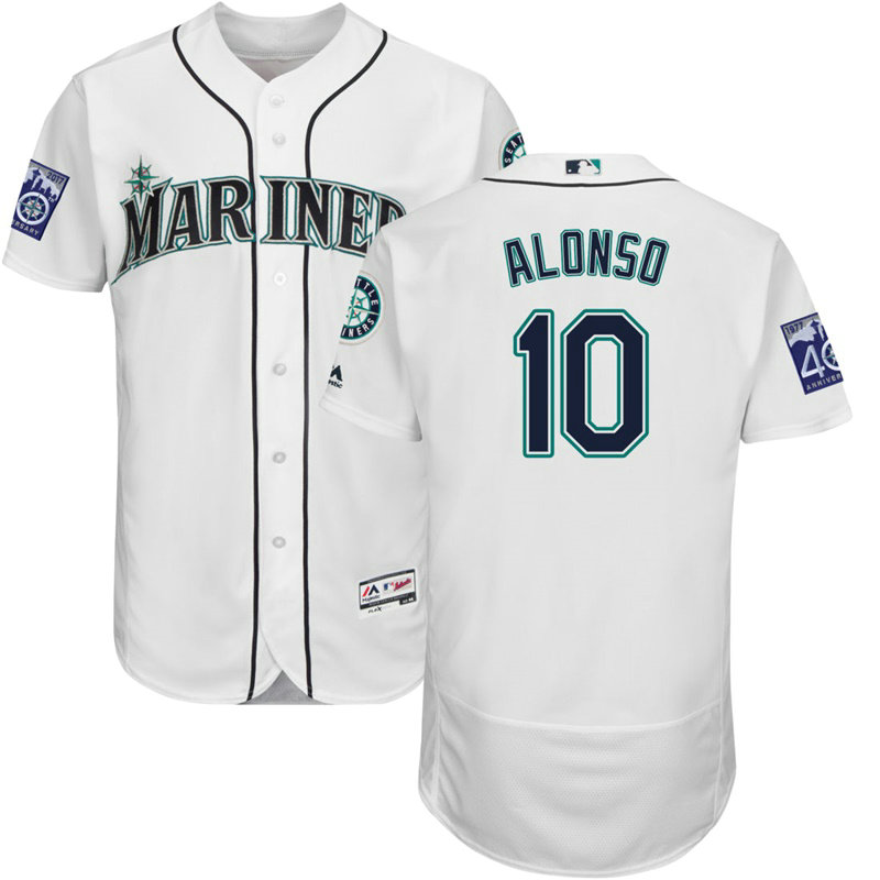 Seattle Mariners Yonder Alonso #10 White 2017 Commemorative Patch Flex Base Jersey Seattle Mariners Yonder Alonso #10 White 2017 Commemorative Patch Flex Base Jersey