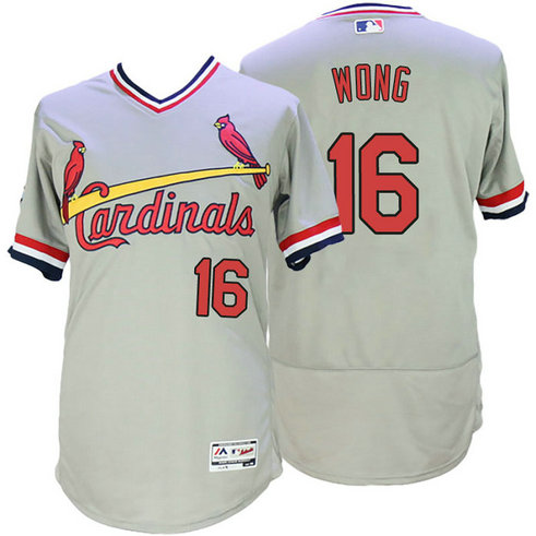 St. Louis Cardinals Kolten Wong #16 Grey Throwback Flex Base Jersey