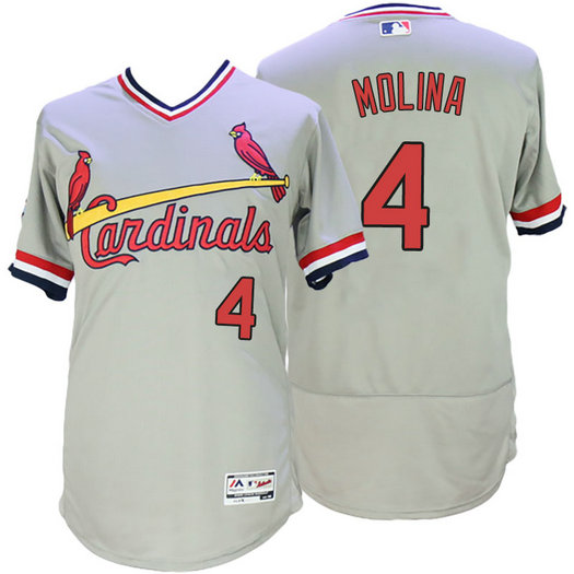 St. Louis Cardinals Yadier Molina #4 Grey Throwback Flex Base Jersey St. Louis Cardinals Yadier Molina #4 Grey Throwback Flex Base Jersey