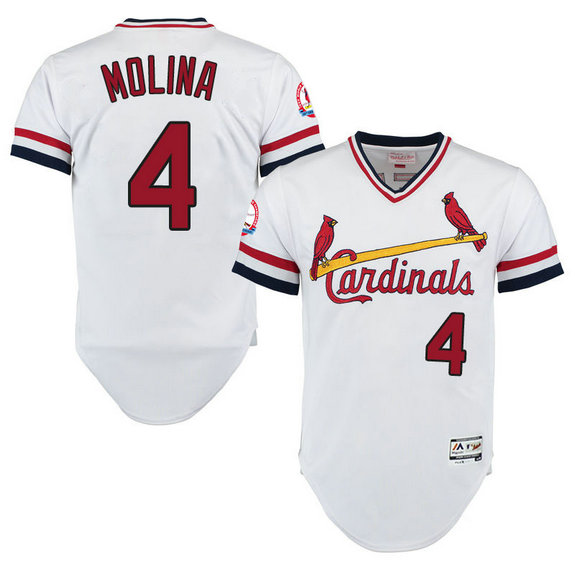 St. Louis Cardinals Yadier Molina #4 White Throwback Authentic Collection Flexbase Jersey St. Louis Cardinals Yadier Molina #4 White Throwback Authentic Collection Flexbase Jersey