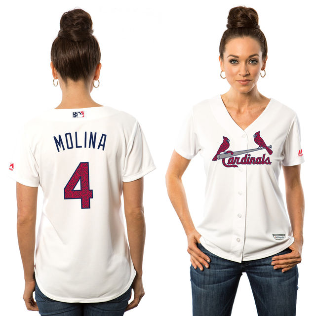 Women - St. Louis Cardinals Yadier Molina #4 White 2016 Independence Day Stars & Stripes Cool Base Jersey
